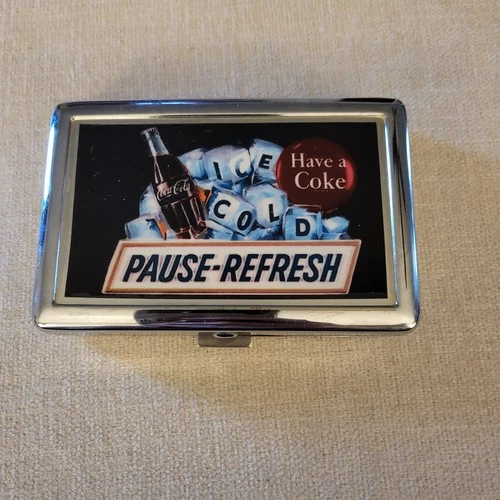 Vintage Metal Coca Cola Cigarette Case/ Business Card Holder