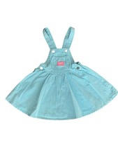 VTG OSHKOSH VESTBAK STRIPE DENIM JUMPER OVERALL DRESS Sz 4 GIRL y2k Blue White