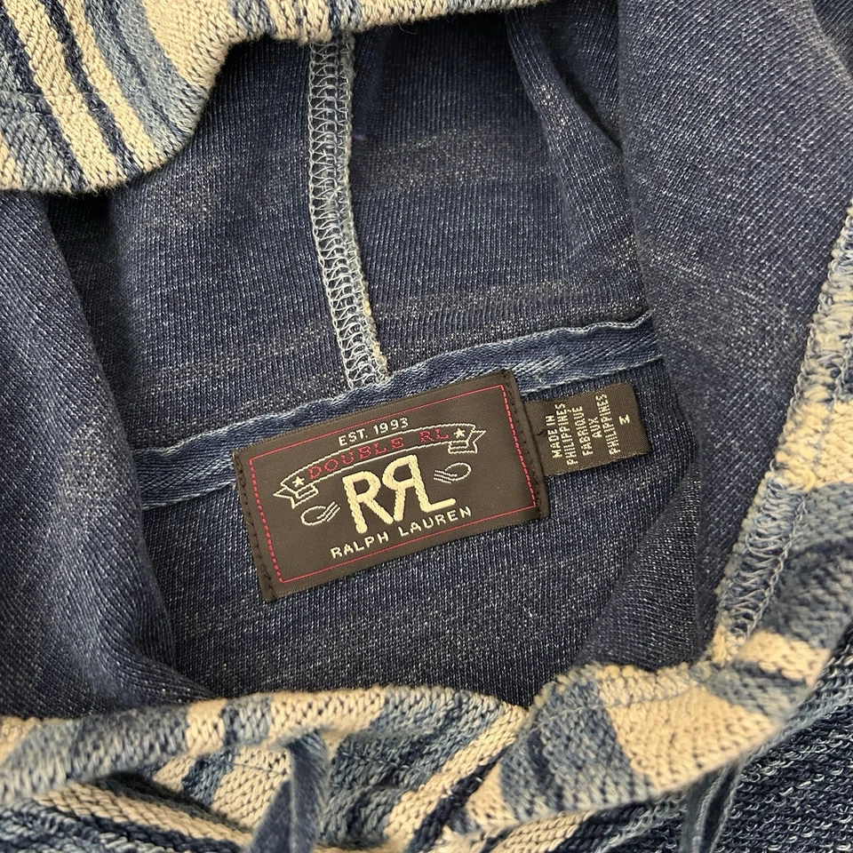 Sudadera con Capucha RRL Ralph Lauren Muestra Tela Terry Indigo Teñida Rayas Mediana Foto 3 de 4