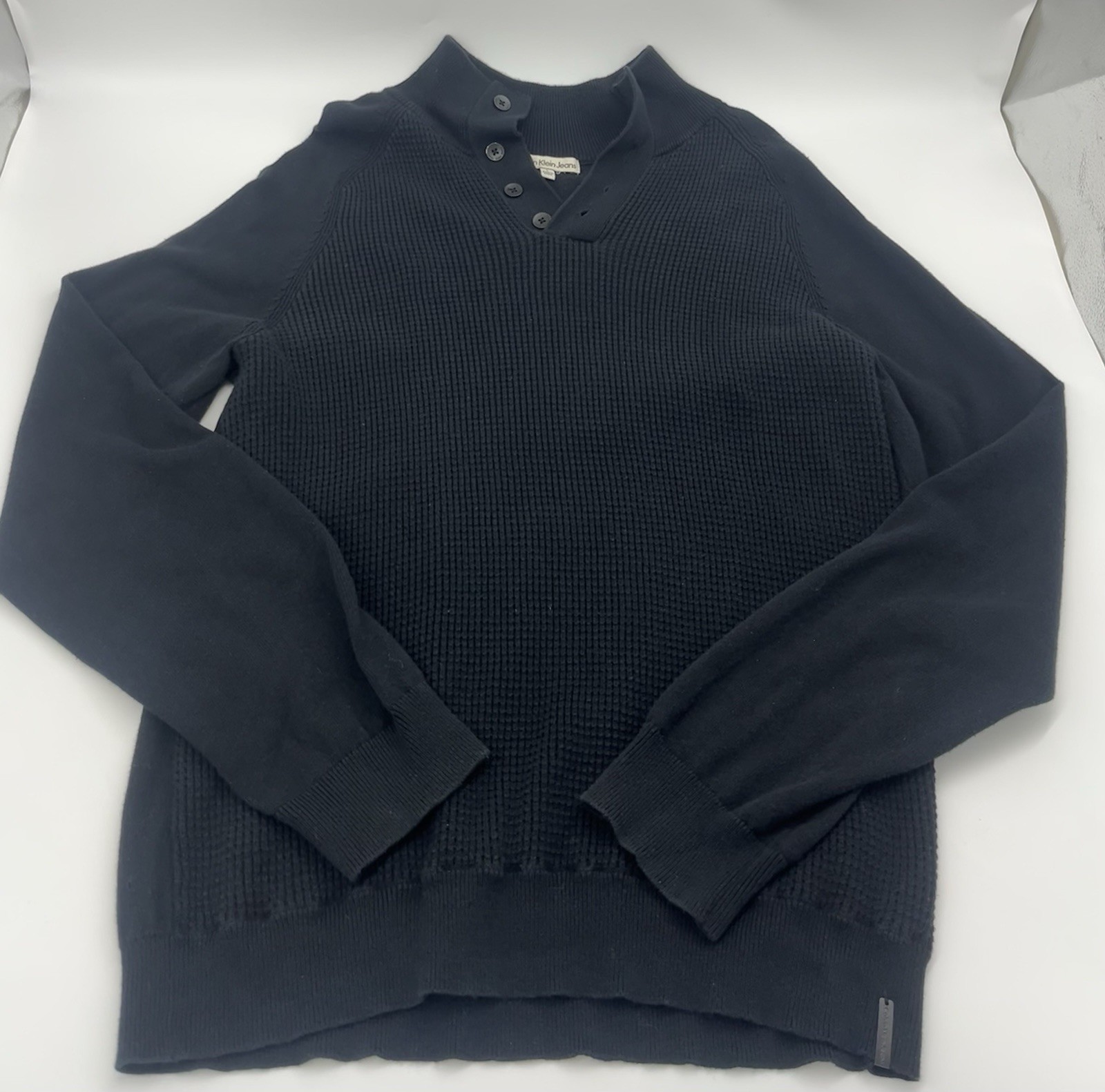 Calvin Klein Jeans Men’s Black Quarter Button Up Sweater Size Large