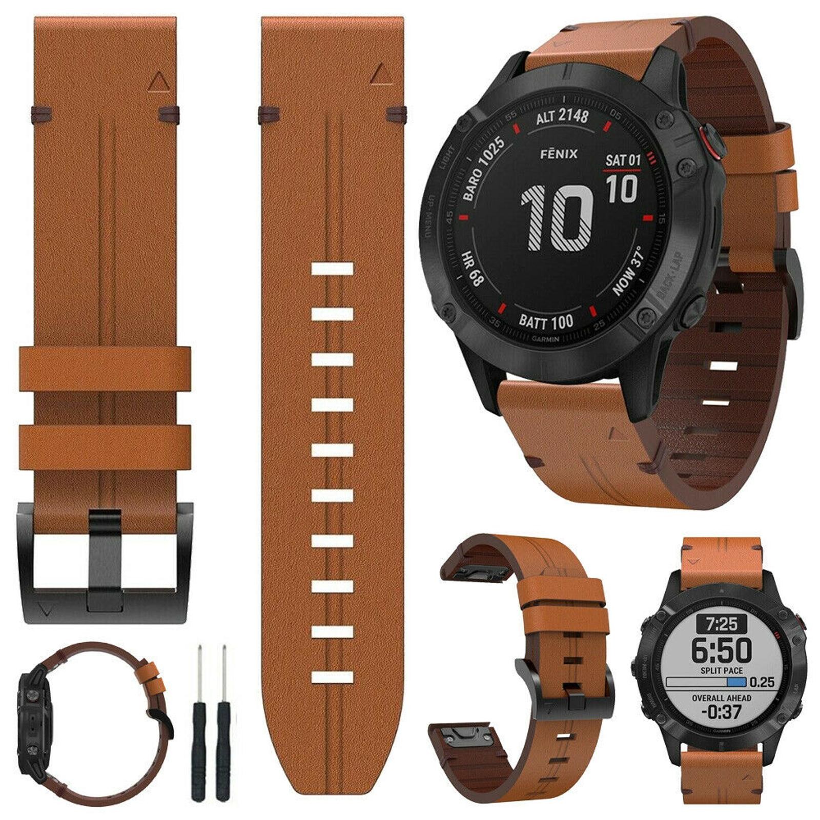 22mm Width Adjustable Leather Watch Strap Band For Garmin Approach S60 Quatix 5