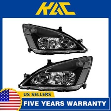 Headlight Assembly For 03-07 Honda Accord Halogen Black Housing Clear Lens Pair