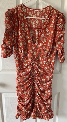 Veronica Beard Josephine Red Floral Mini Dress Sz 6 Silk Rouched