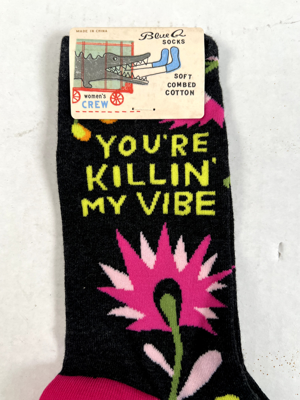 NWT Blue Q Womens Size 5-10 Crew Socks Title Cotton "You're Killing My  Vibe" 