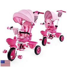 JMMD 7 in 1 Toddler Tricycle Push Handle Trike Stroller for 1-5 Years Pink