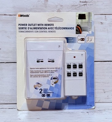 NEW Woods 59780 Power Outlet With Remote Indoor TWO Outlets 50 Feet Range Sealed