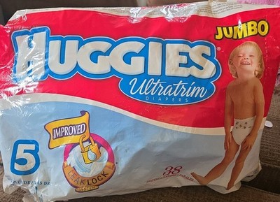 RARE Vintage Diaper Huggies Ultratrim Sz 5 Diapers 1998 Open Bag 15 pair