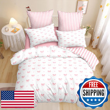 Sedefen Bow Comforter Set Queen Size Pink Striped Comforter Kids Girls Stripes P