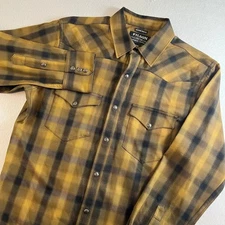 CC Filson Western Plaid Snap Front Wool Blend Shirt Men Size Medium Yellow Black