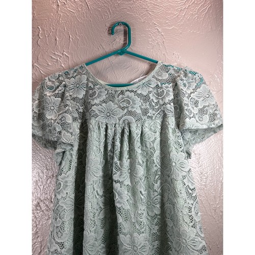 Green Envelope Blouse Womens Green Lace Button Short Sleeve Round Neck Small - Picture 3 of 5