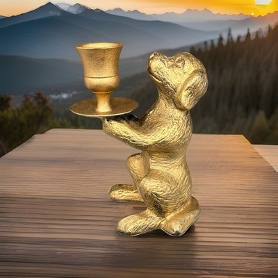 Charming Dog Candleholder- Vintage Cast Iron Design