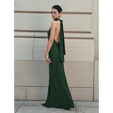 NWT Commense Open Back Satin Halter Dress Emerald Green Size M