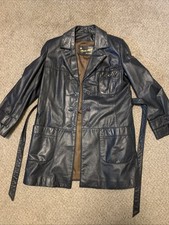 Vntg Etienne Aigner Leather Jacket Black Belted Button Front Women  s 17 In Chest