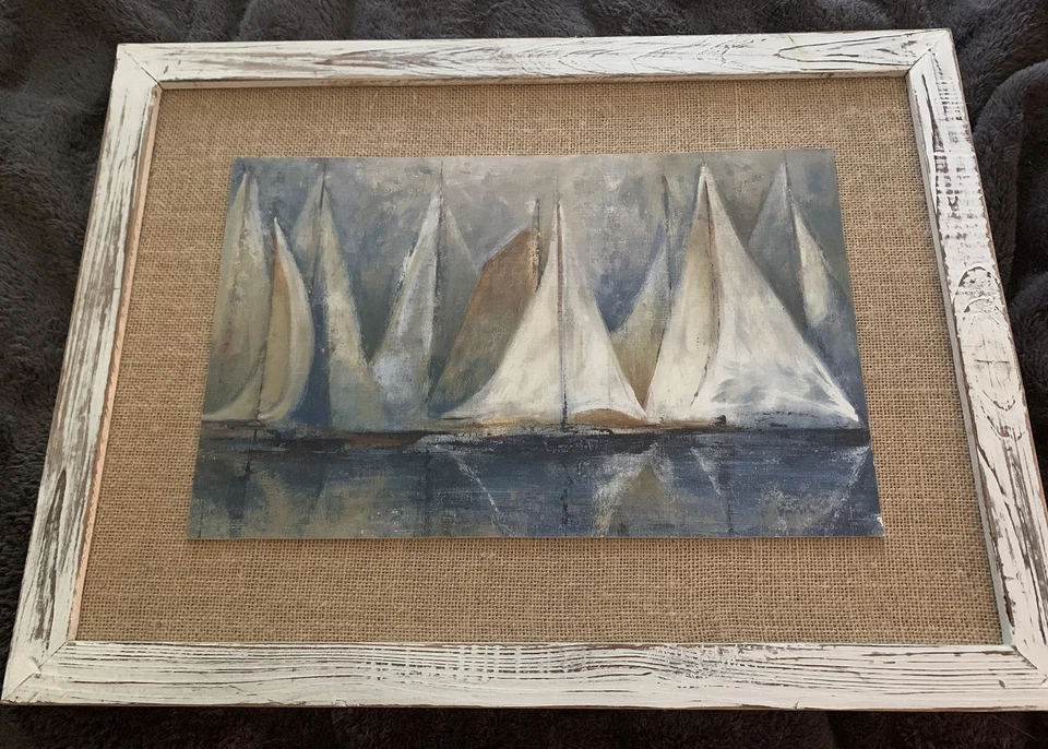 Настенное искусство морское тропическое искусство 3 предмета в рамке искусство с якорем и корабельное колесо - Изображение 3 из 4