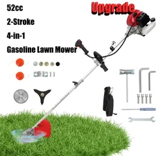 52cc 4-in-1 2Stroke Gas Lawn Mower Straight Shaft Gas Weed Eater 4 Trimmer Heads