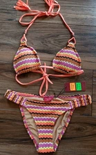 Tigerlily Crochet Chevron Bikini NWT Hygiene Liner Intact Sz US 2 Bohemian Beach