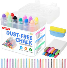 Dustless Chalk for Kids with Eraser, 24 Colors Non-Toxic Washable Sidewalk Chalk