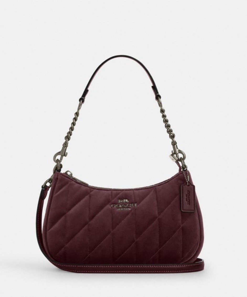 NWT COACH Teri Leather Shoulder Bag With Velvet Quilting CCW70 Burgundy Limited