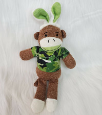 12" Dan Dee Sock Monkey Plush Bunny Ears Camo Stuffed Animal Green B226