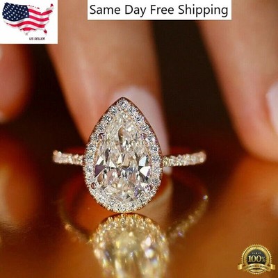Wedding Gift Plated Pear Size 6-10 Ring Fashion Silver Cut Cubic Zircon Jewelry