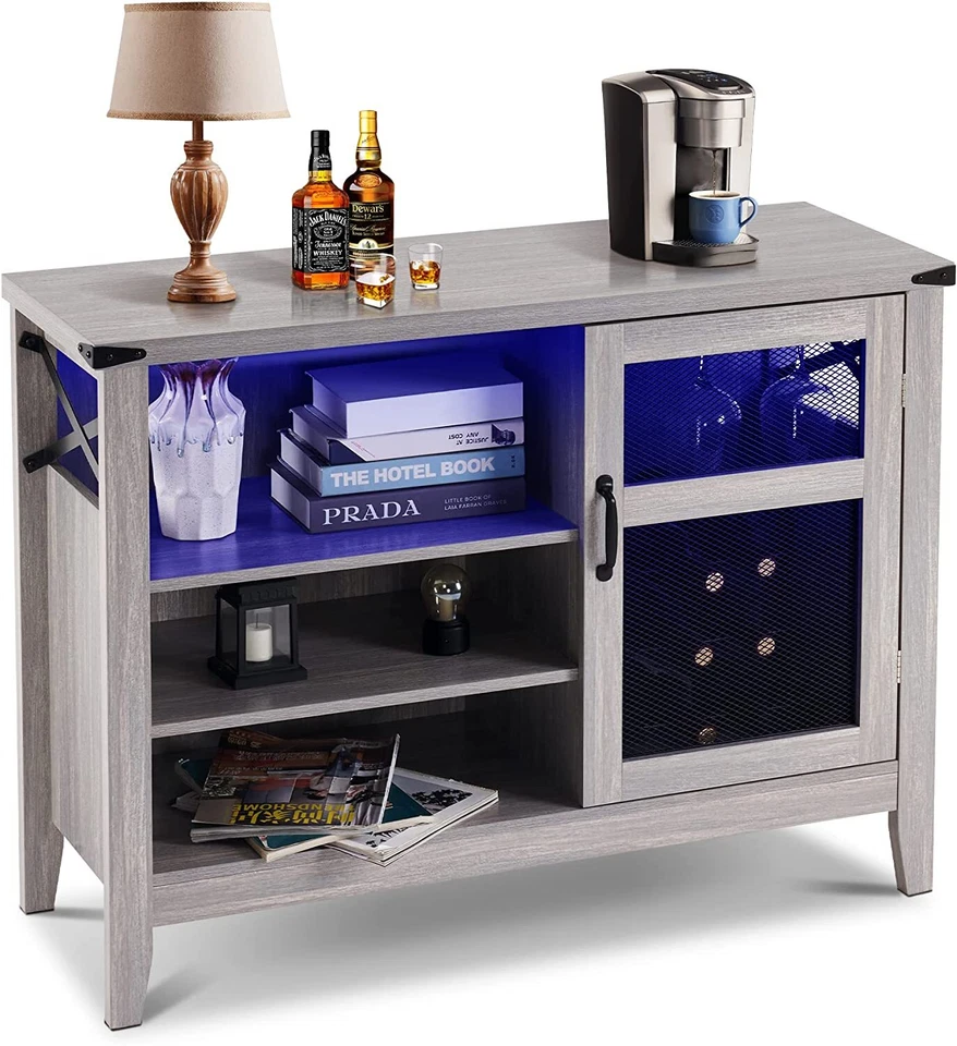 Ivinta Aparador Armario Vino con Luz LED, Armario Bar Licor con Estante de Madera Foto 2 de 3