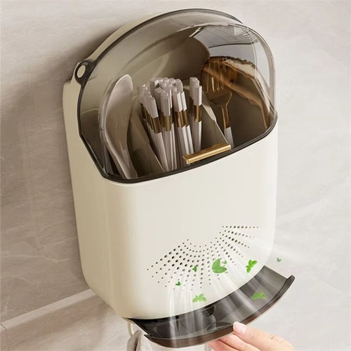 Dustproof Kitchen Cutlery Storage Box with Lid Spoon and Chopstick Organizer