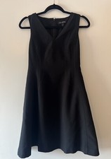 Banana Republic Black Pleated Dress V-Neck Full Fit & Flare Skirt Size 2 Petite