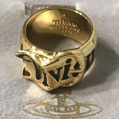 Vivienne Westwood Gold Belt Enamel Lettering Band Ring Size Vivienne Westwood Gold Belt Enamel Lettering Band Ring Size