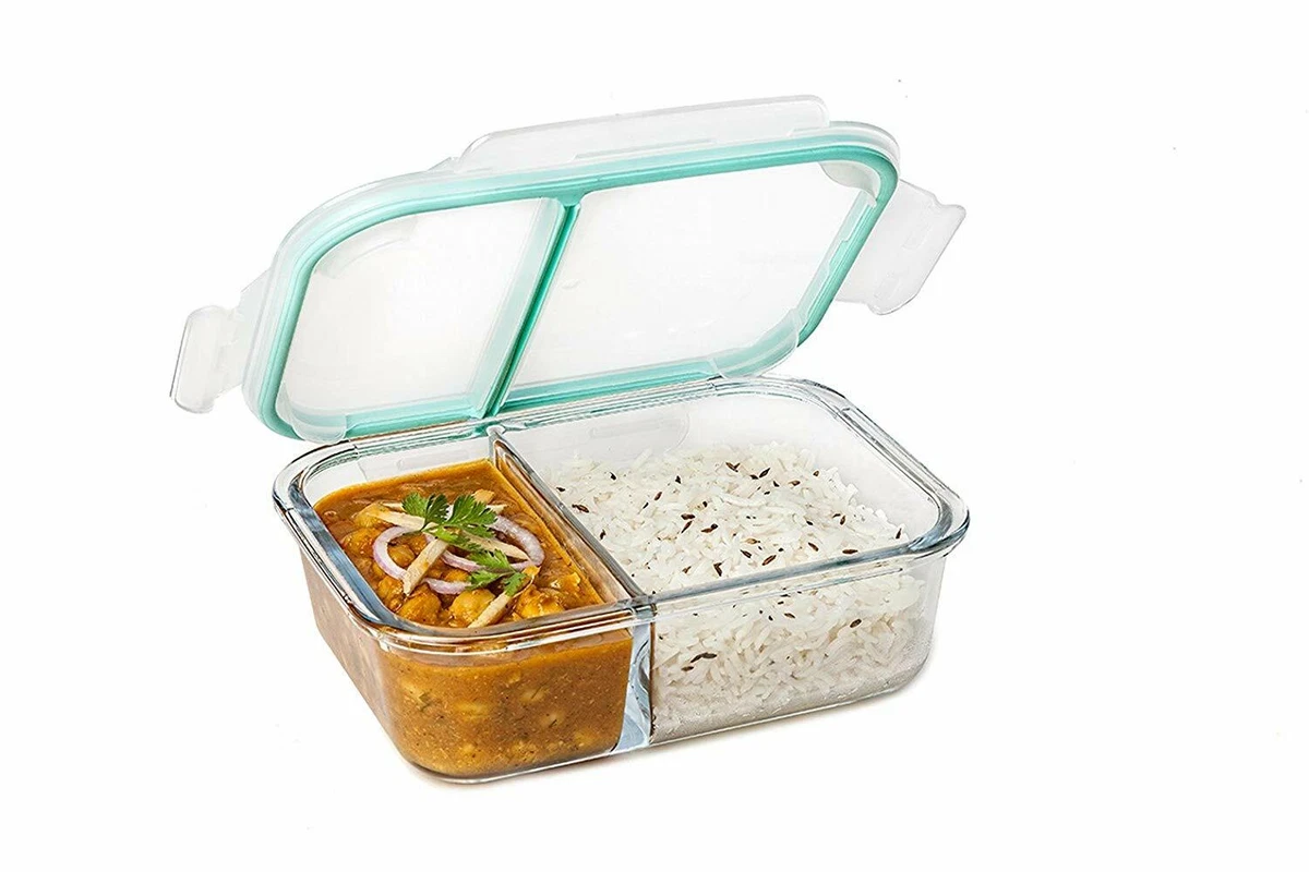 Slim Small Glass & Plastic Lunch Box Food Storage Container Airtight Tiffin  Box