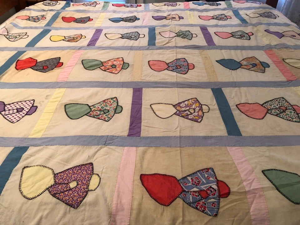 Antiguo saco de alimentación con apliques Sunbonnet Sue edredón Foto 2 de 4