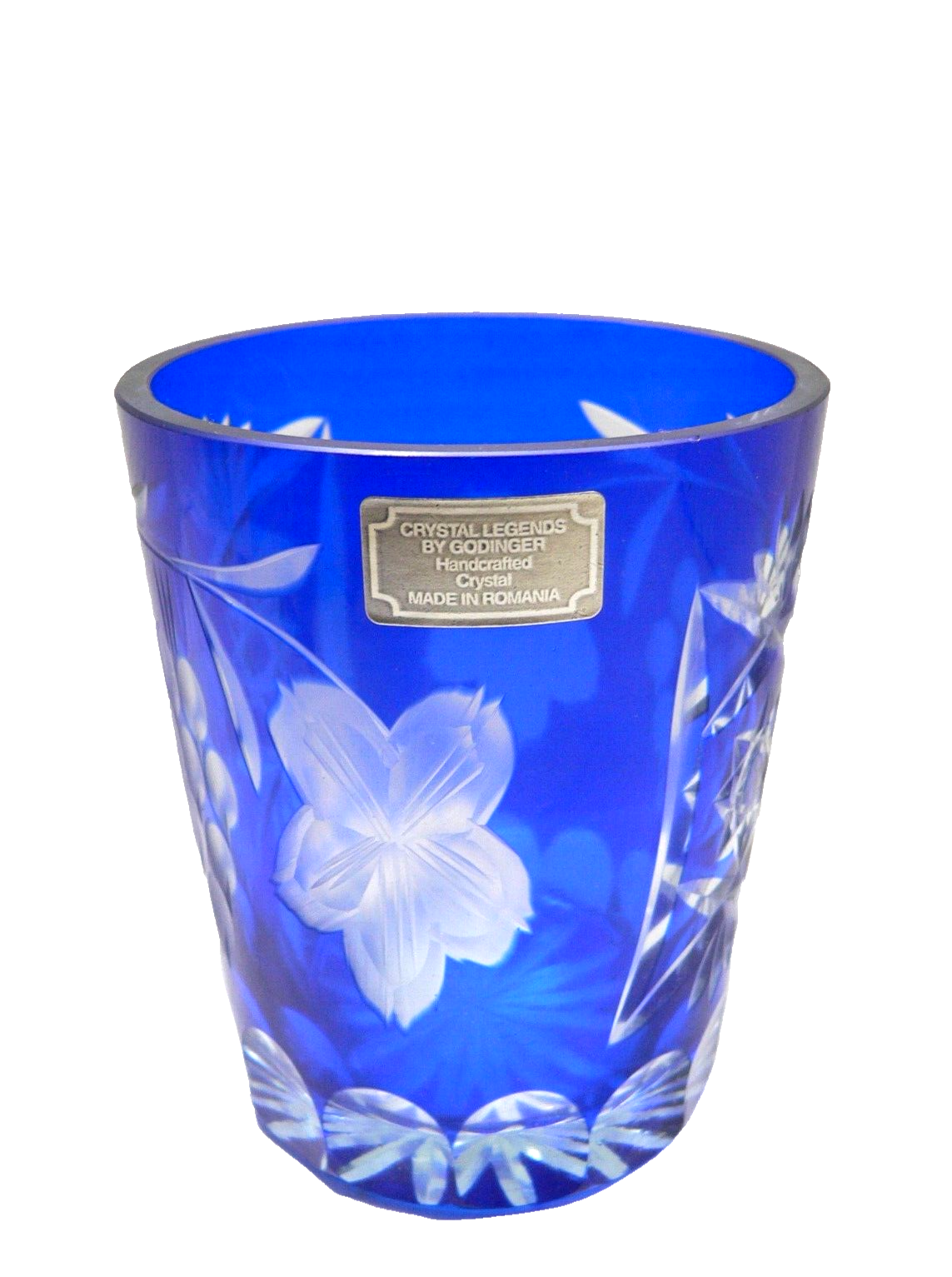 Crystal Legends Godinger Cobalt Blue Cut to Clear Crystal Glass Tumbler