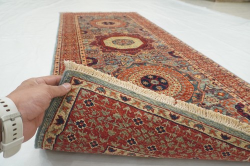 3 x 6 ft Blue Turkish Mamluk Fine quality Hand knotted Medallion Runner Rug - Picture 13 of 14