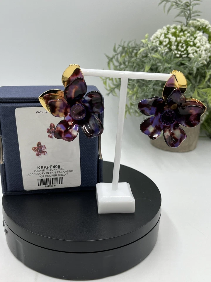 Серьги-заявления Kate Spade большие фиолетово-коричневые с цветочным рисунком ЛЕПЕСТКОВЫЙ ТОЛКАТЕЛЬ позолота - Изображение 4 из 4
