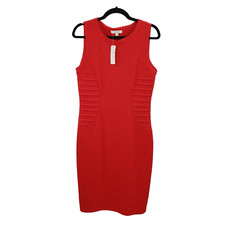 Spense Red Sleeveless Sheath  Dress Womens 8 Knit Ribbed Sides NEW