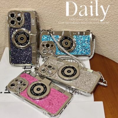 Für iPhone 17 Pro Max 16 15 14 13 Luxus Glitzer Bling Kamera Handy Hülle mit Band