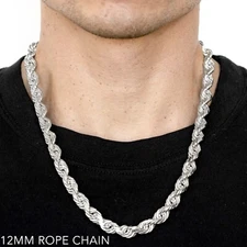 10k White Gold 12mm Solid D/Cut Rope Chain Necklace Size 16"-30"