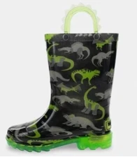 NWT~ Western Chief sz 5 Toddler Boys Wade Dinosaur Rain Boots Light ups Rubber