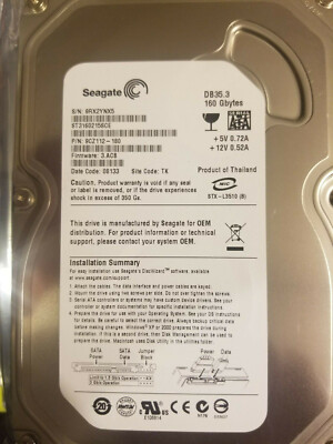 Seagate ST3160215SCE 160GB PN 9CZ112-180 FW 3.ACB SATA 3.5'' HD DC 08133 TK