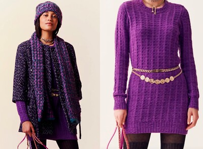 NEW $3500 CHANEL 23B PURPLE CASHMERE WOOL KNIT SWEATER MINI DRESS