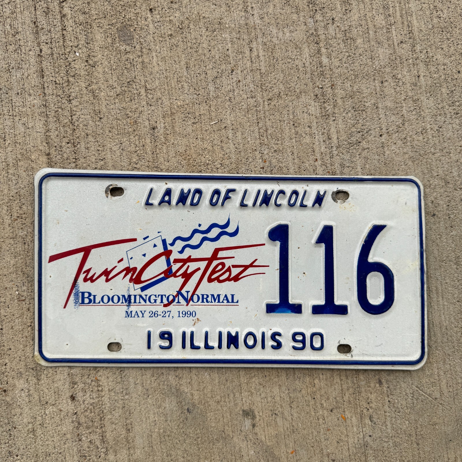 1990 Illinois EVENT License Plate Auto Tag 2 Garage Decor Bloomington Normal 116