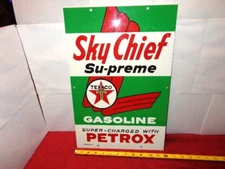 12x18 in TEXACO GASOLINE SKY CHIEF SU-PREME ADV. SIGN HEAVY DIE CUT METAL # L 68