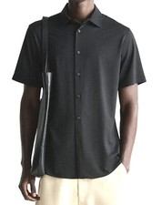 ZARA 'Slim-Fit High Stretch SS Shirt' Uomo Bottone-Fronte S Nero Muscolo **Nuovo con etichette**