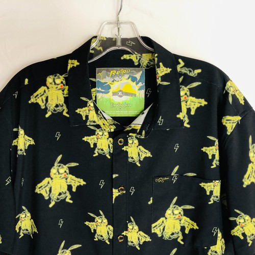 Retro Rifle Evolution Mens Pokemon Pickachu Mens Hawaiian Button Shirt Size XL - Picture 2 of 5