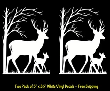 Buck & Fawn Deer Two Pack 5" White Vinyl Decals Car Tablet Window Mailbox Laptop