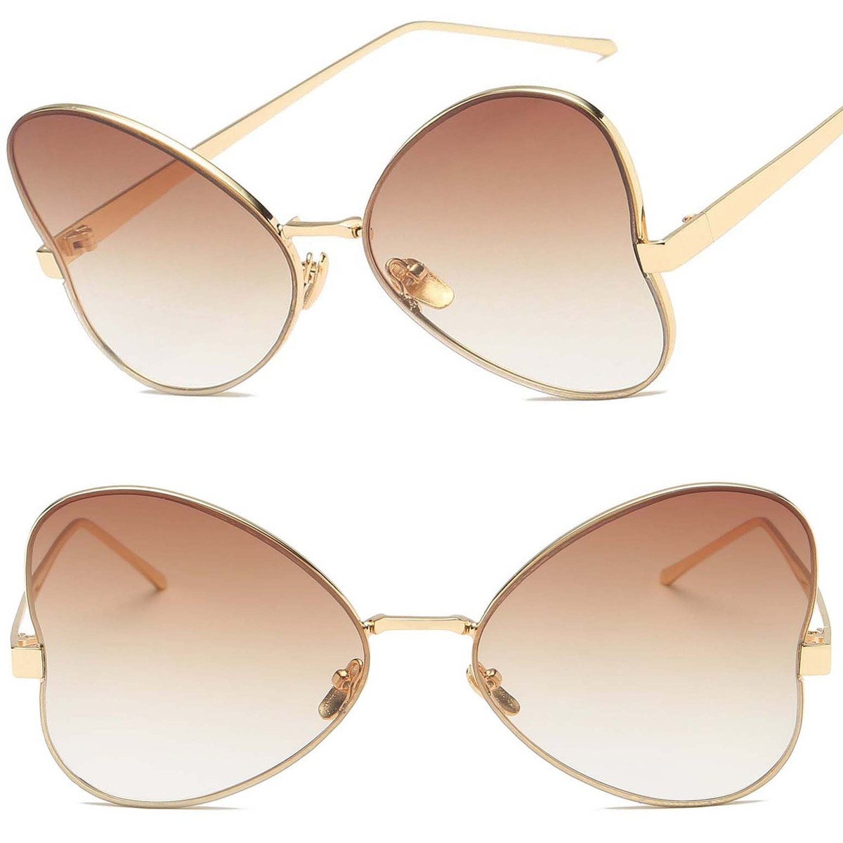 Gold Frame Gradient Brown Lens Oversize Butterfly Womens 