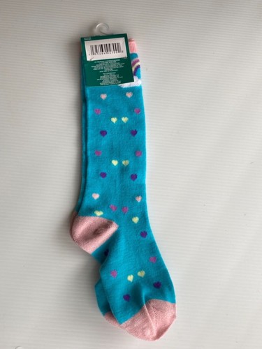2 pairs Kids’ Knee High Socks size 7-2 Blue with Hearts & Rainbows - Picture 7 of 21