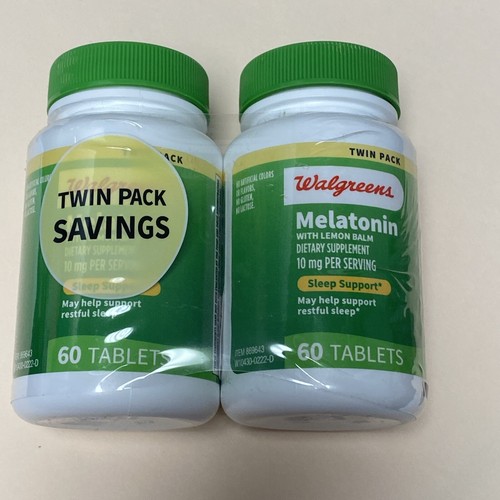 MELATONIN With Lemon Balm Twin Pack (Walgreens) 10mg Sleep Support, 120 Caplets