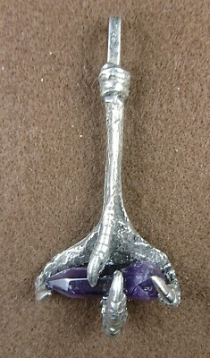 Riesen Adlerkralle mit Amethyst Zinn Halbedelstein Anhänger Schmuck