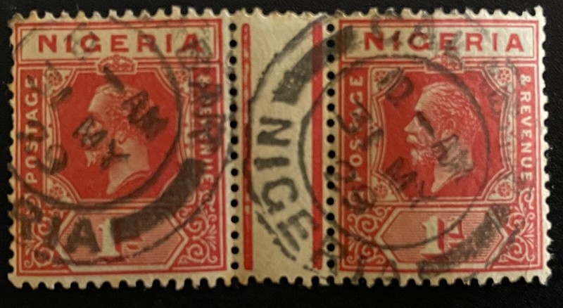 NIGERIA 1921 KING GEORGE V STAMP, GUTTER PAIR NUMBER 19