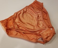 Victoria's Secret Second Skin Satin Bikini Brief Orange Peach Lace XL Vintage